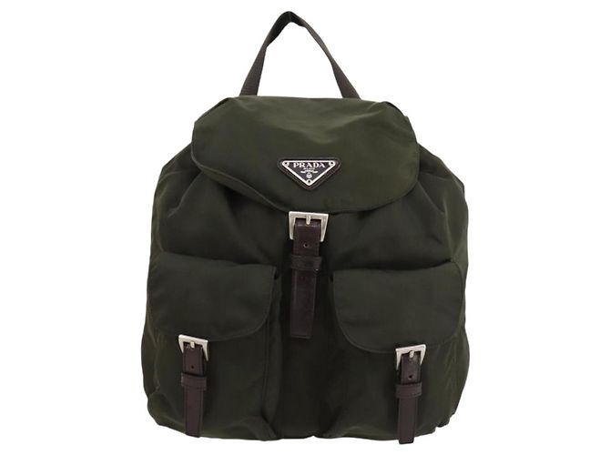 PRADA Backpack Nylon Khaki Silver Auth LNZ259 Silvery - view 13