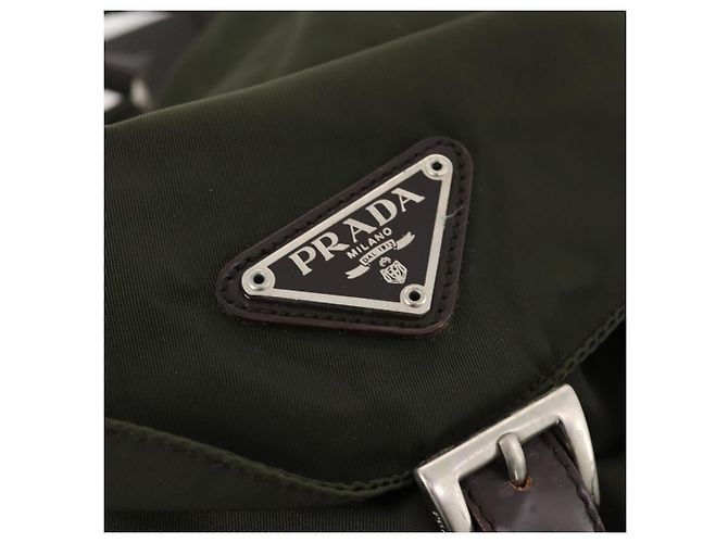 PRADA Backpack Nylon Khaki Silver Auth LNZ259 Silvery - view 20