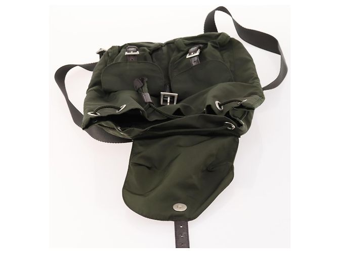 PRADA Backpack Nylon Khaki Silver Auth LNZ259 Silvery - view 22