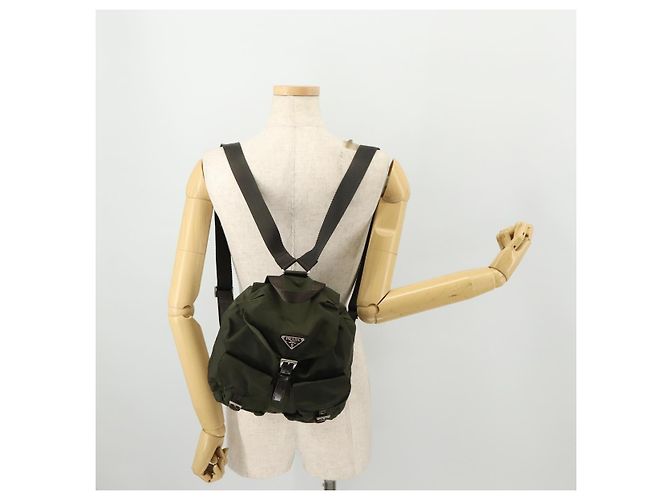 PRADA Backpack Nylon Khaki Silver Auth LNZ259 Silvery - view 30
