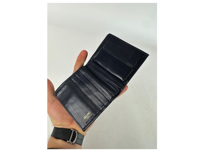 Céline Vintage Celine Paris Leather Flapable Wallet Black Navy blue - view 4