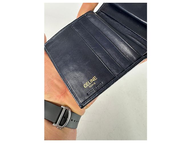 Céline Vintage Celine Paris Leather Flapable Wallet Black Navy blue - view 5