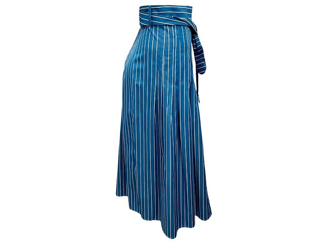 Falda midi de algodón rayada azul medio / crema con cinturón Akris Punto - vista 2