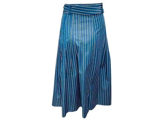 Falda midi de algodón rayada azul medio / crema con cinturón Akris Punto - vista 3