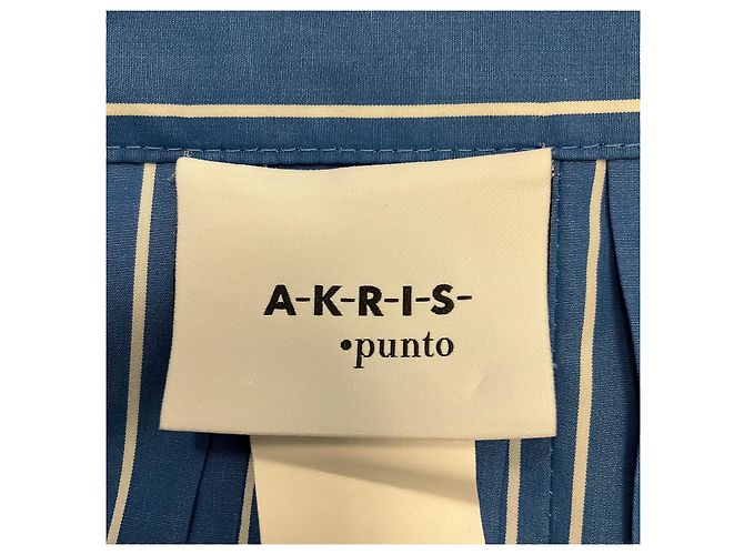 Falda midi de algodón rayada azul medio / crema con cinturón Akris Punto - vista 4