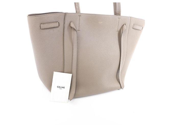 Céline Bolsa de Ombro Pequena em Couro Celine Cabas Phantom na Cor Taupe - vista 12
