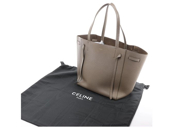 Céline Bolsa de Ombro Pequena em Couro Celine Cabas Phantom na Cor Taupe - vista 14