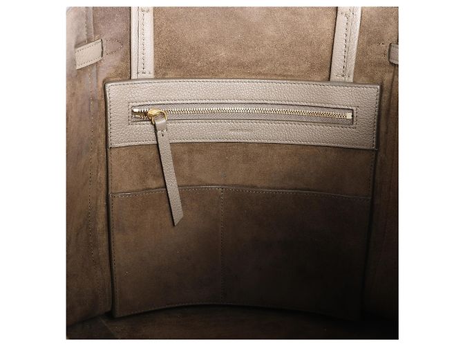 Céline Bolsa de Ombro Pequena em Couro Celine Cabas Phantom na Cor Taupe - vista 7