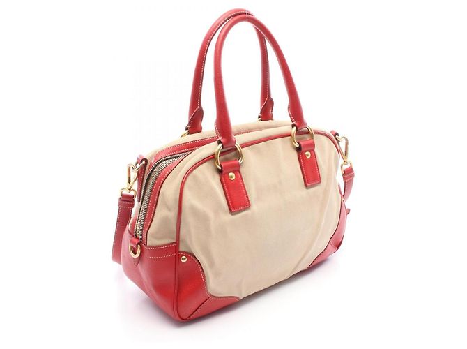 Borsa a mano 2 in 1 Prada rossa e beige pelle e tela Rosso - vista 2