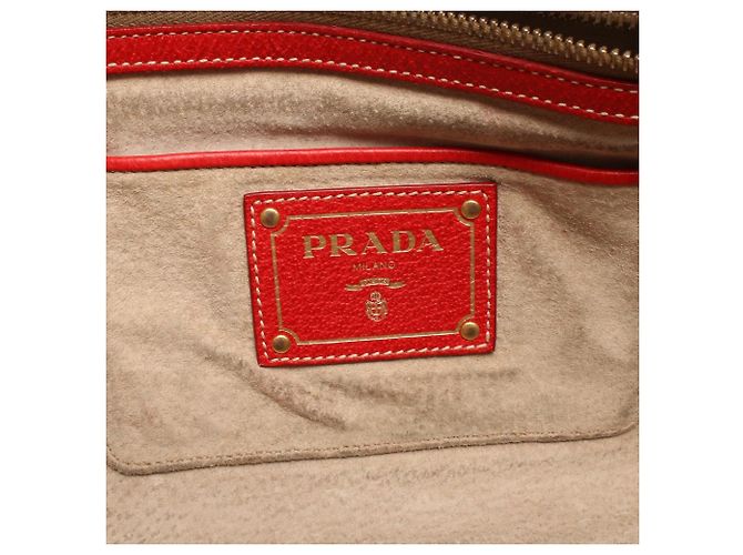 Borsa a mano 2 in 1 Prada rossa e beige pelle e tela Rosso - vista 4
