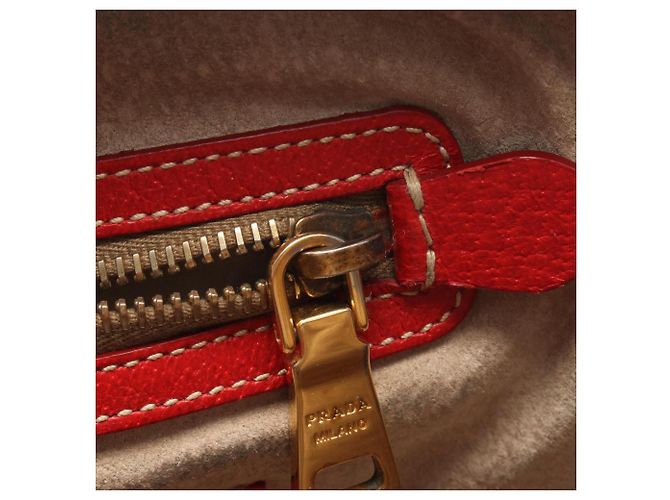 Borsa a mano 2 in 1 Prada rossa e beige pelle e tela Rosso - vista 5