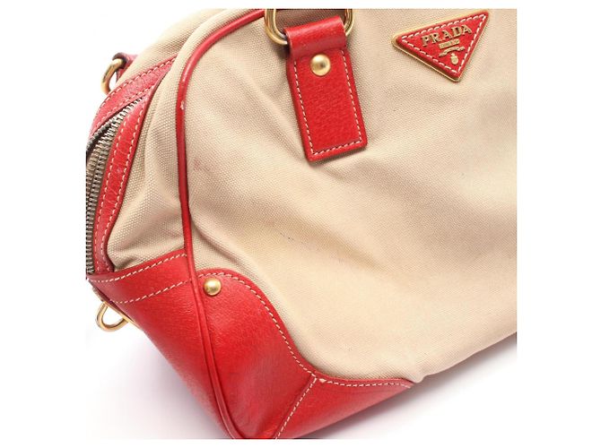 Borsa a mano 2 in 1 Prada rossa e beige pelle e tela Rosso - vista 7