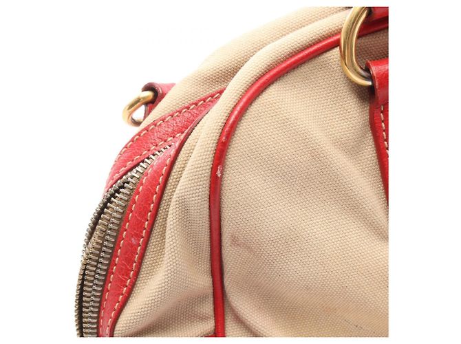 Borsa a mano 2 in 1 Prada rossa e beige pelle e tela Rosso - vista 8