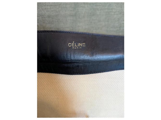 Borsa Céline in pelle blu navy e tela beige - vista 11