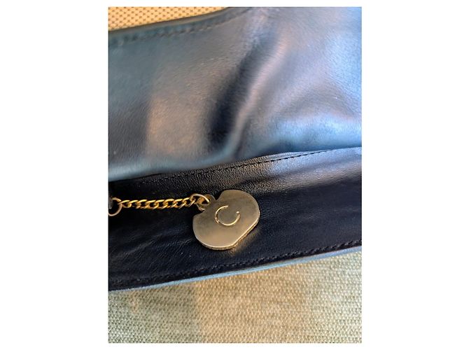 Borsa Céline in pelle blu navy e tela beige - vista 12