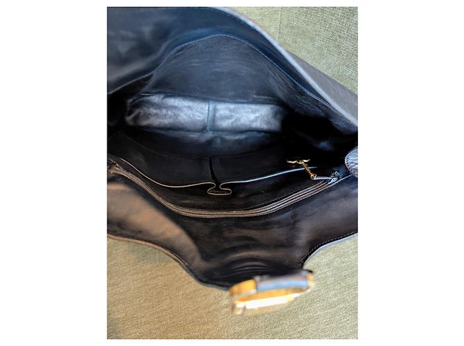 Borsa Céline in pelle blu navy e tela beige - vista 13