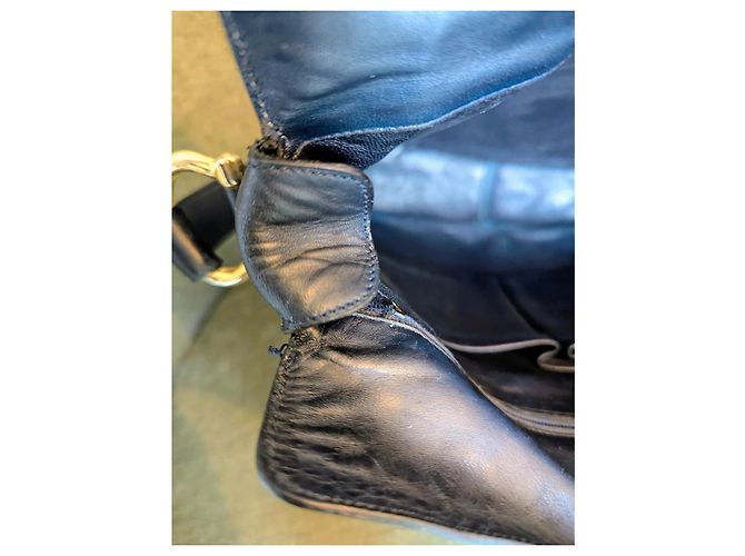 Borsa Céline in pelle blu navy e tela beige - vista 14