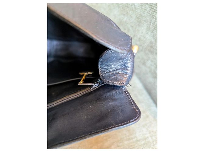 Borsa Céline in pelle blu navy e tela beige - vista 15