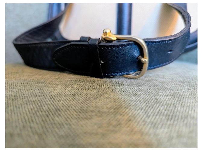 Borsa Céline in pelle blu navy e tela beige - vista 6