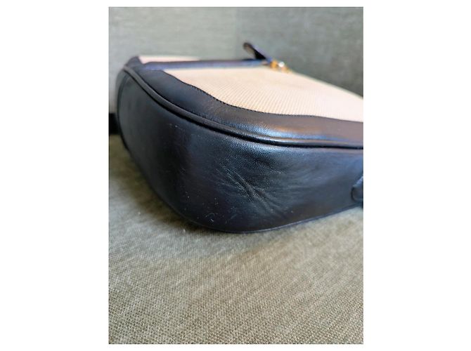 Borsa Céline in pelle blu navy e tela beige - vista 7