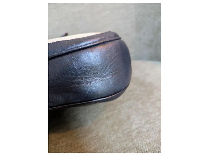 Borsa Céline in pelle blu navy e tela beige - vista 8