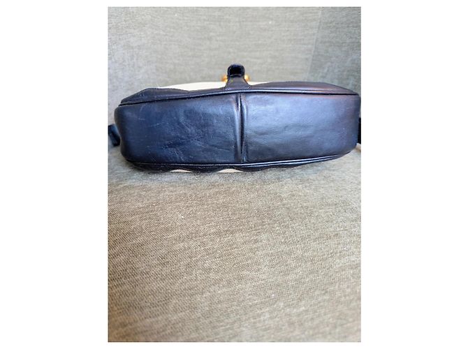 Borsa Céline in pelle blu navy e tela beige - vista 9