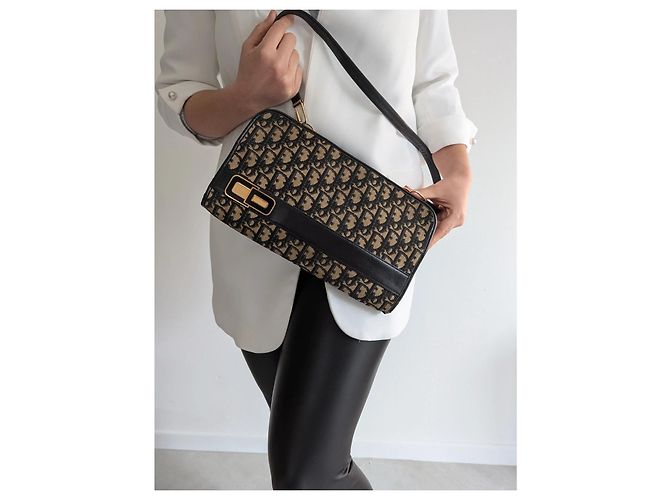 Borsa Dior Oblique in tela e pelle nera beige Nero - vista 10