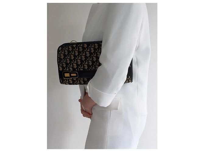 Borsa Dior Oblique in tela e pelle nera beige Nero - vista 15