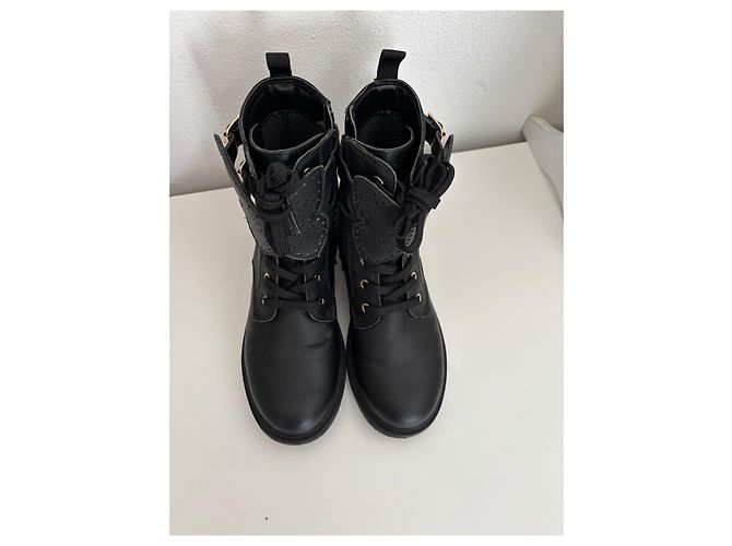 Geox Botas de tornozelo pretas em couro com borboletas Preto - vista 2