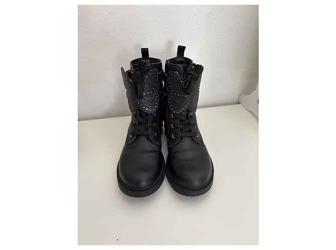 Geox Botas de tornozelo pretas em couro com borboletas Preto - vista 3