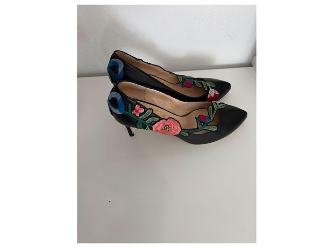 Gucci schwarze Leder bestickte High Heels Mehrfarben - Ansicht 3