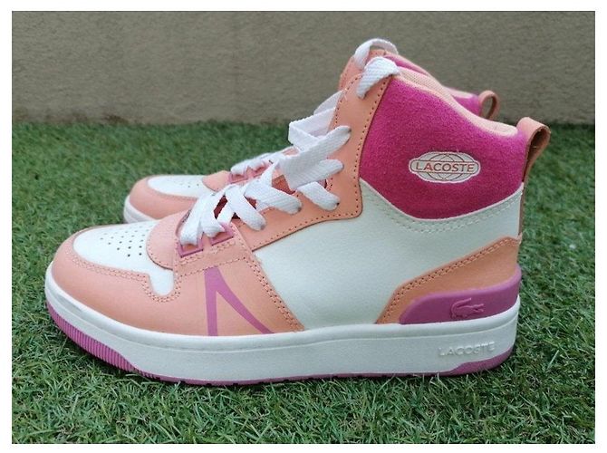 Sneakers alte Lacoste rosa e bianche Bianco Marrone chiaro - vista 2
