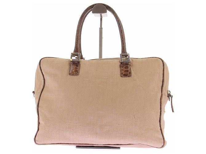 Fendi Canvas Tasche Beige mit Krokodilledetails - Ansicht 2
