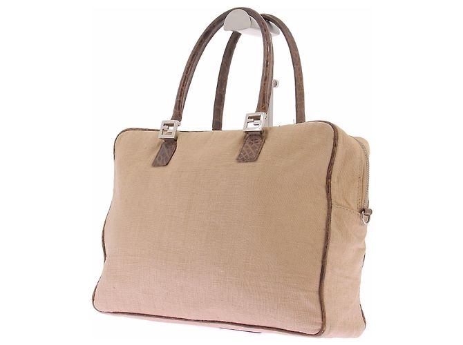 Fendi Canvas Tasche Beige mit Krokodilledetails - Ansicht 5