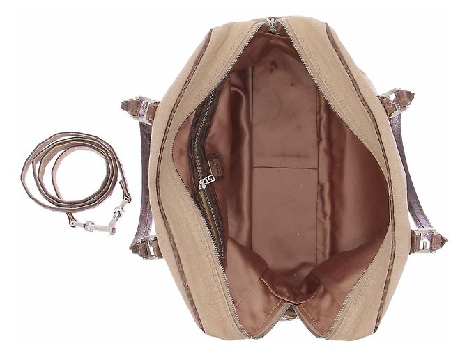 Fendi Canvas Tasche Beige mit Krokodilledetails - Ansicht 7