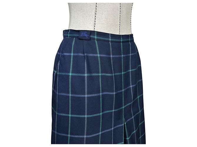 Falda Burberry de lana azul a cuadros - vista 3