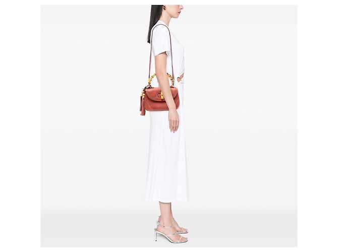 Bolsa de couro vermelho médio New Bamboo da Gucci - vista 7