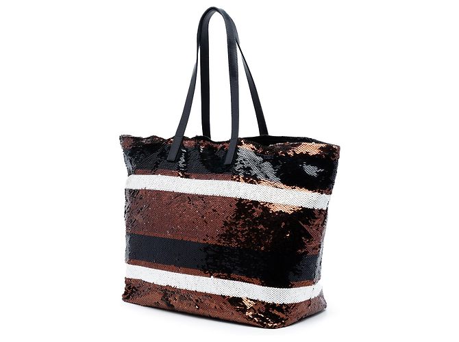 Borsa tote Prada in satin a righe paillettate marrone Bronzo - vista 2