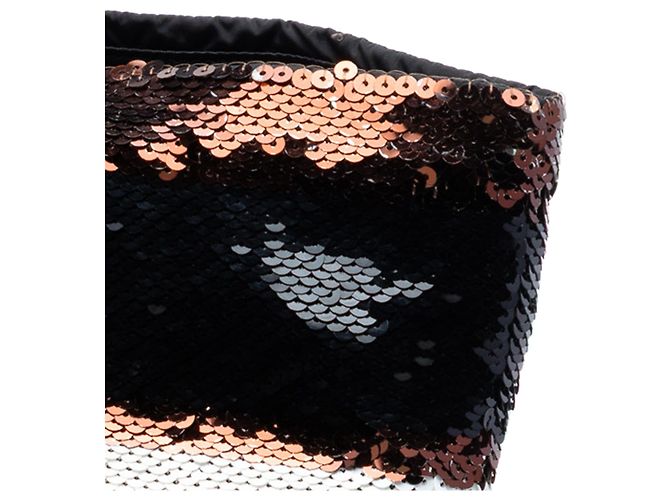 Borsa tote Prada in satin a righe paillettate marrone Bronzo - vista 6