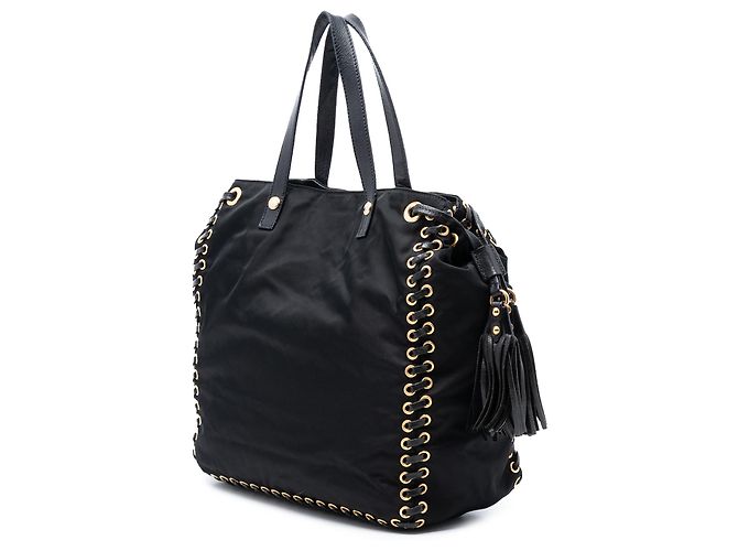 Prada Black Tessuto Whipstitched Logo Oro Tassel Satchel - view 2