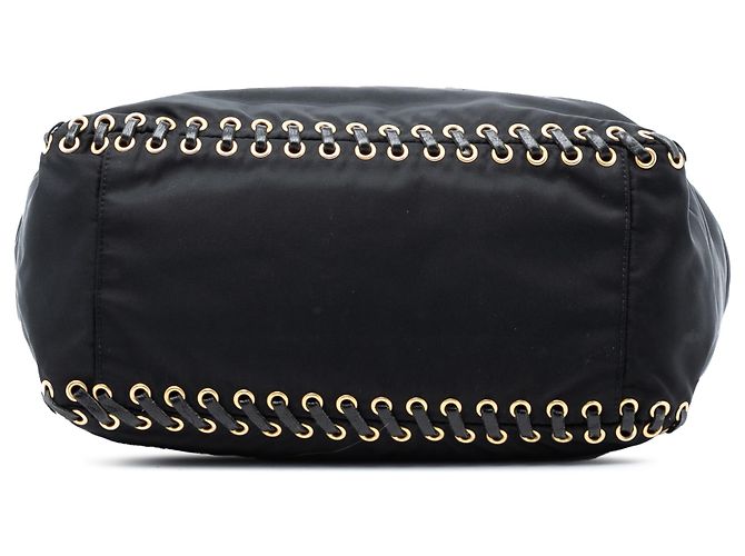 Prada Black Tessuto Whipstitched Logo Oro Tassel Satchel - view 3