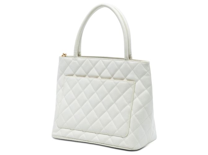 Chanel Weißer Kaviar Medaillon Tote - Ansicht 2