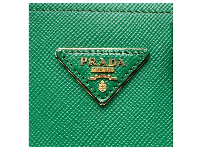 Prada Borsa doppia media in pelle Saffiano verde - vista 5
