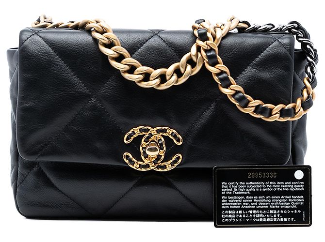 Chanel Nero Medio Pelle di Agnello 19 Flap - vista 8