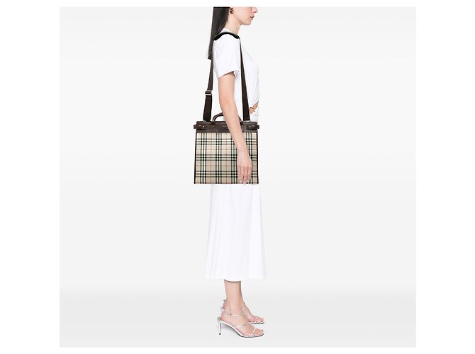 Borsa tote convertibile in tela a quadri beige Burberry - vista 6
