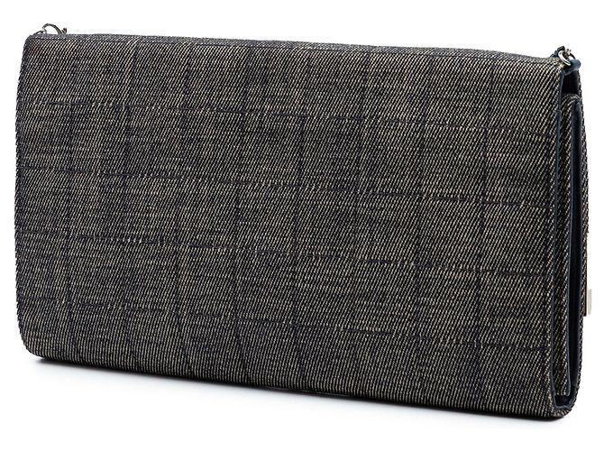 Chanel Grigio CC Choco Bar in Denim con Catena a Patta Marrone - vista 2