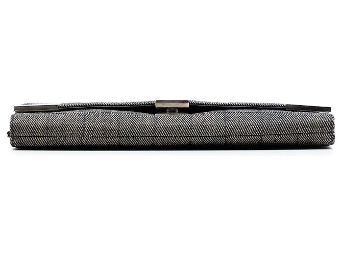 Chanel Grigio CC Choco Bar in Denim con Catena a Patta Marrone - vista 3