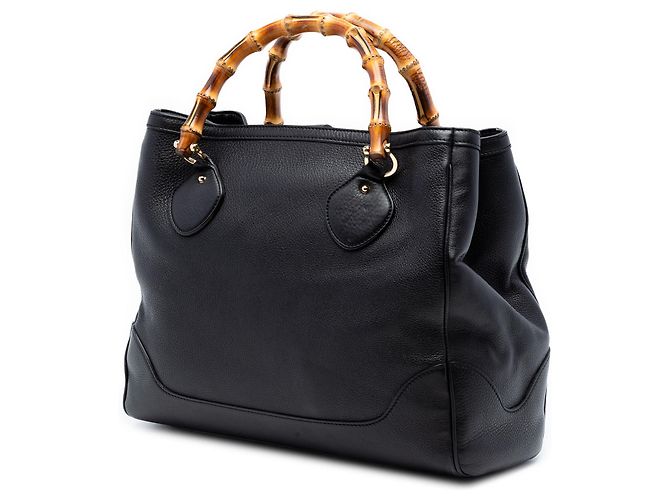 Bolsa Tote Diana Média em Couro Preto com Bambu Gucci - vista 2
