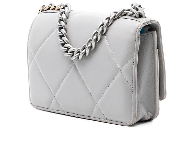 Wallet On Chain Cartera con Cadena 19 de Cuir de Cordero Gris de Chanel Castaño - vista 2