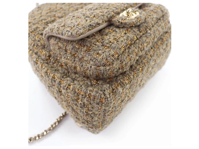 Chanel Coco Mark Turnlock Matelassé Tweed Schultertasche Braun - Ansicht 6